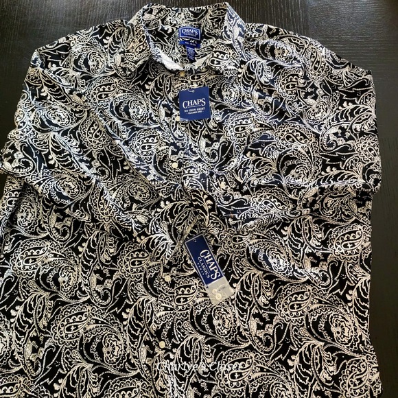 Chaps Classics No-Iron Plus Blk/Wht Paisley Button Down Shirt 3x| Capsule Office - Picture 5 of 5